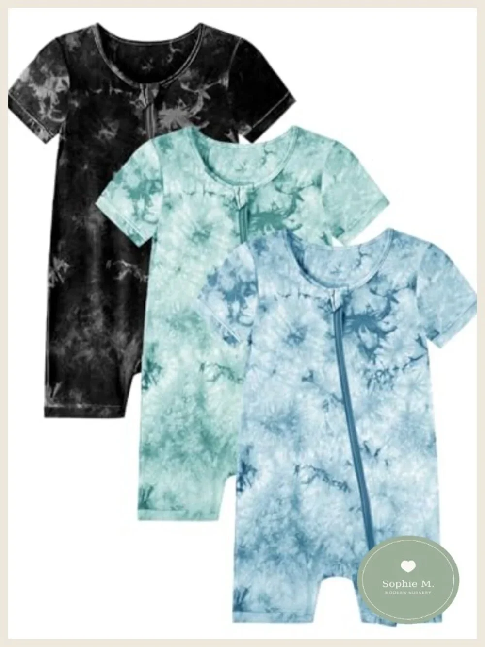 Baby Bamboo Viscose Tie Dye 3-Piece Romper Pajama Set | Premium Soft Rayon &